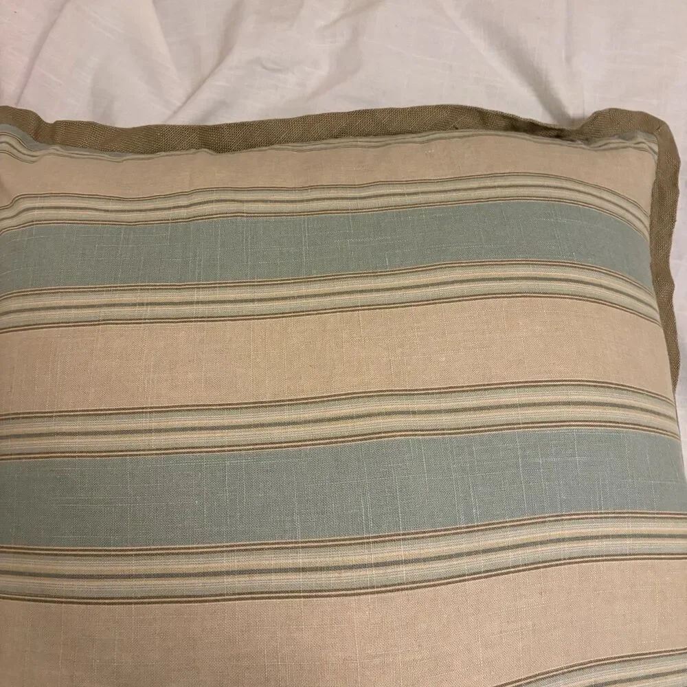 Multicolored Striped Cotton Pillow Cover Size 24x24 Farmhouse Jute Trim